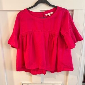 Xirena flounce sleeve fuchsia pink copped blouse Top